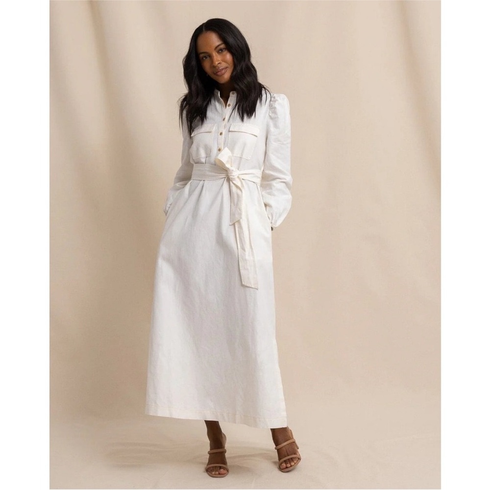 Southern Tide Kiara Longsleeve Cotton/Linen Cream Maxi Dress- No Belt Size Small